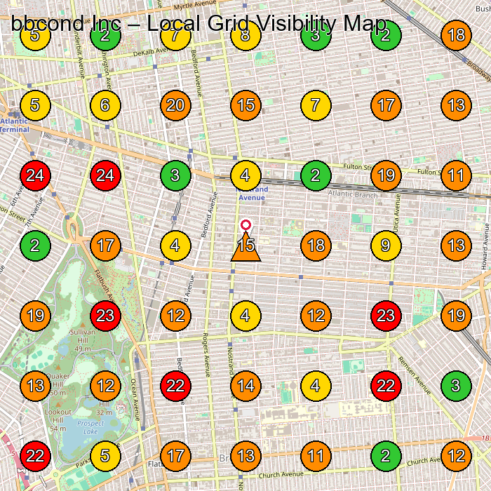 bbcond Inc Hvac Contractor GeoGrid ranking map for Brooklyn NY